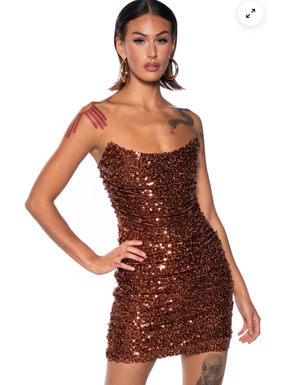AKIRA Copper Sequin Strapless Bodycon Mini Dress